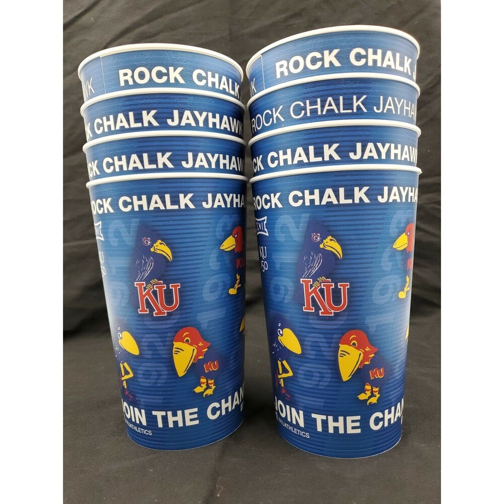 Kansas Jayhawk Plastic Game Cups Set of 8 University of Kansas KU 32oz 6.5" New